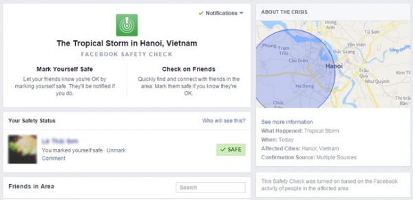 Sau bão số 3, chức năng đánh dấu an toàn của Facebook lần đầu tiên được mở tại Việt Nam