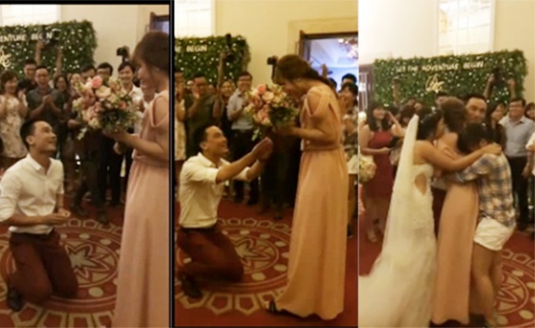 Cô gái bất ngờ được cầu hôn trong đám cưới bạn