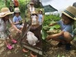 Hai con Hồng Nhung thích thú khám phá công việc làm vườn