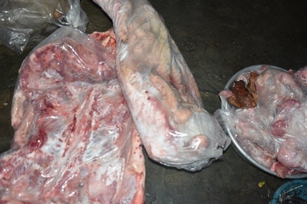 Phát hiện gần 700 kg thịt heo hôi thối chuẩn bị đưa đi tiêu thụ