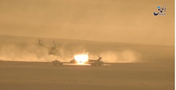 Khoảnh khắc trực thăng Nga nổ tung vì trúng tên lửa IS