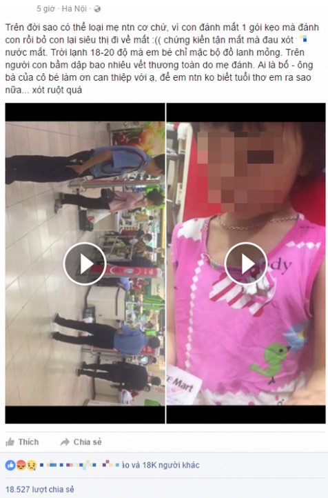 Phẫn nộ mẹ đánh con gái ở siêu thị chỉ vì một gói kẹo