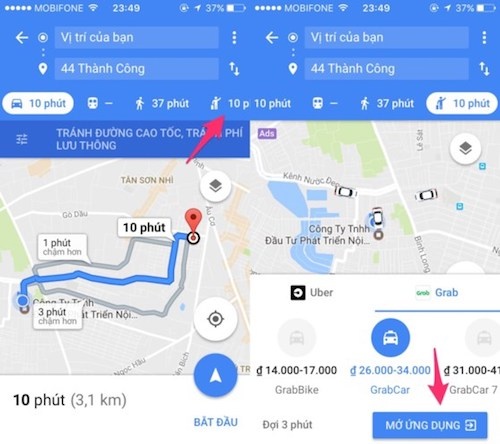 Cách đặt xe Uber hoặc Grab bằng Google Maps