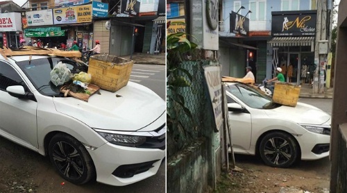 Ôtô bị vứt đầy rác lên nóc vì đậu chắn cửa nhà ở Huế