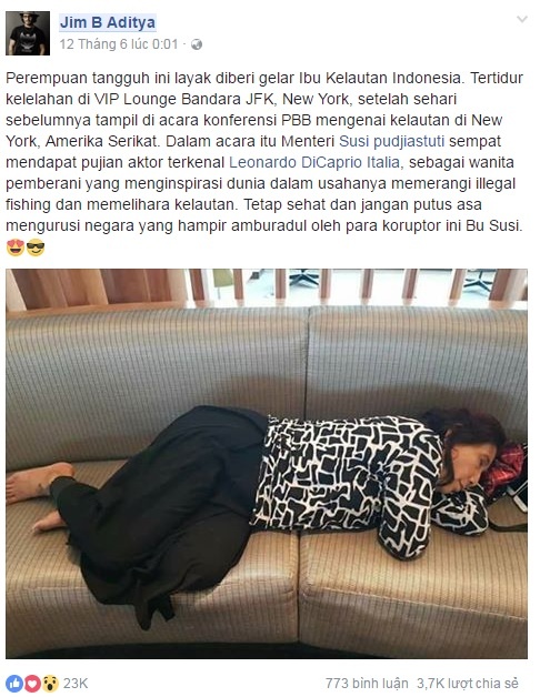 Ảnh Bộ trưởng Indonesia ngủ trên ghế ở sân bay gây xôn xao