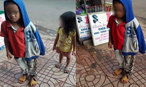 Bé trai bị xích tay chân lang thang giữa chợ ở Đắk Lắk