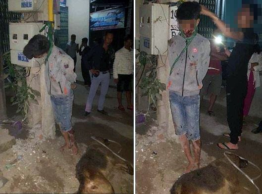 Thanh niên trộm chó bị dân treo cổ lên cột điện