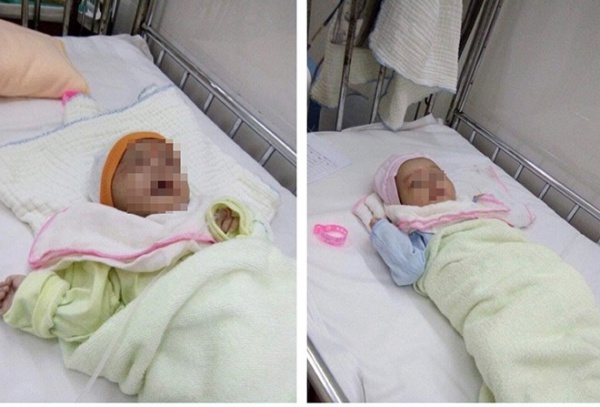 Hai bé sơ sinh bị bỏ rơi ngoài cổng chùa kèm bình nước gạo pha với đường