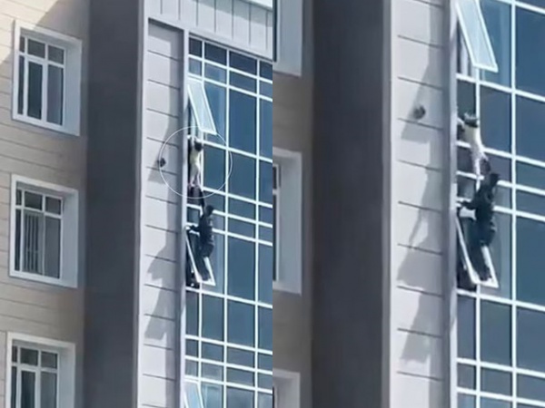 Nghẹt thở giây phút "người hùng" cứu bé gái 3 tuổi treo lơ lửng ngoài cửa sổ tầng 8