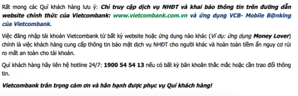 Tranh cãi xung quanh cảnh báo bảo mật của Vietcombank