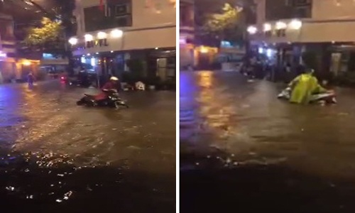 Bão chưa vào, đường Hà Nội đã biến thành sông