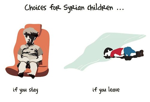 Bức tranh gây xúc động về hai lựa chọn của trẻ em Syria