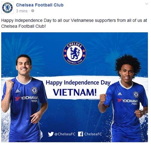 CLB Chelsea, Dortmund chúc mừng Quốc khánh Việt Nam