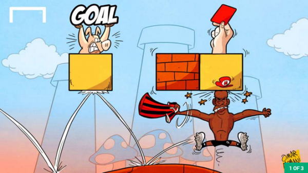 Hí họa Balotelli húc gạch ra thẻ đỏ khi chơi game Mario