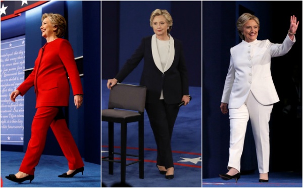 Thông điệp ẩn chứa sau 3 bộ trang phục của bà Clinton trong loạt tranh luận