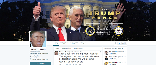 Tổng thống đắc cử Trump lấy Nhà Trắng làm ảnh nền Twitter