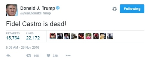 Phản ứng của Donald Trump sau khi Fidel Castro qua đời