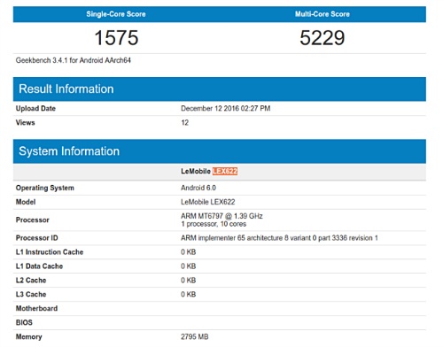 LeEco LEX622 bị rò rỉ cấu hình trên Geekbench