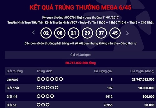 Lần thứ 10 có người trúng xổ số Vietlott tiền tỉ