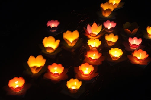 Hoa đăng rực sáng trên sông Sài Gòn đêm rằm tháng Giêng