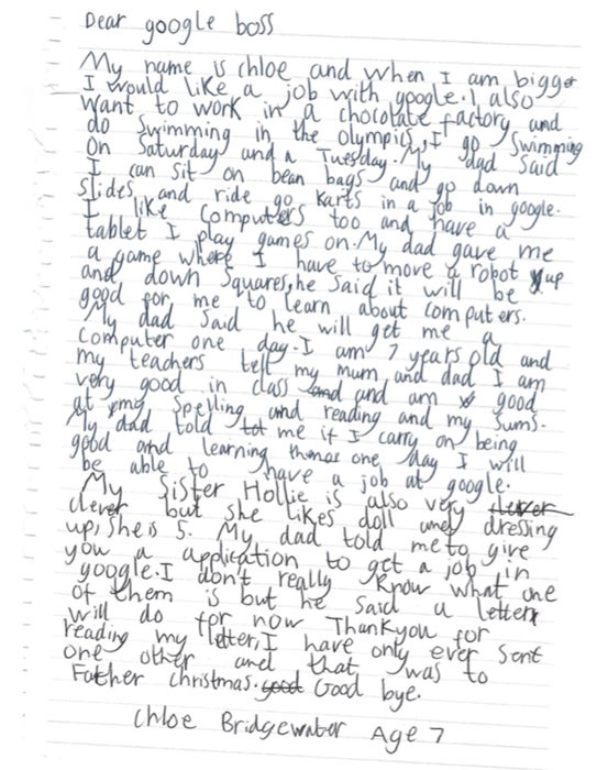 Cô bé 7 tuổi viết thư tay xin việc ở Google và cái kết bất ngờ