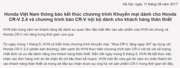 Honda CR-V ở Việt Nam chính thức hết giảm giá "sốc"