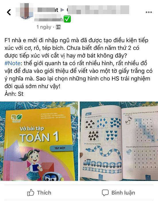 "Cơ, rô, tép, bích" xuất hiện trong vở bài tập Toán lớp 1, phụ huynh tranh cãi gay gắt