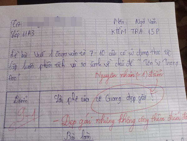 Học trò công khai “nịnh” cô giáo trong bài kiểm tra, ai ngờ nhận về câu trả lời cực “phũ“